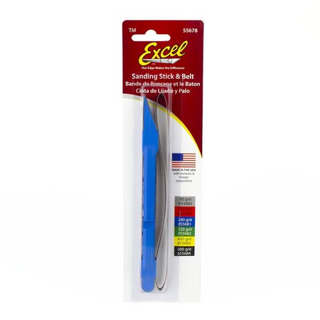 Excel Blades Sanding Stick with 2 Replacement #240 Grit Belts, Spring Tensioned 6pk 55723